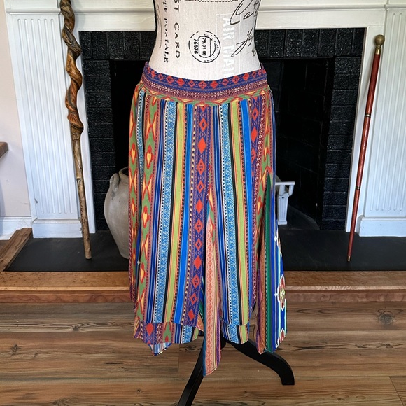 Soft Surroundings Boho Ikat Print Handkerchief Hem Fantasia Festival Skirt PM - Picture 3 of 12